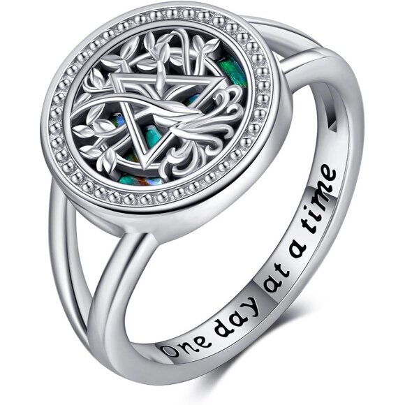 Jewelry - Sobriety Gifts for Women 925 Sterling Silver AA Ring Tree of Life Rings Alcoholi